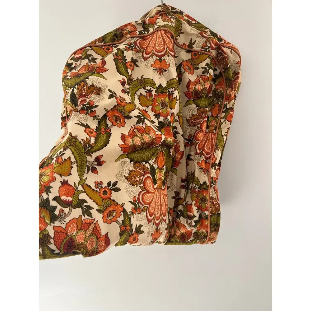 1970s Vintage Hanging Travel Garment Bag Orange & Green Floral JL